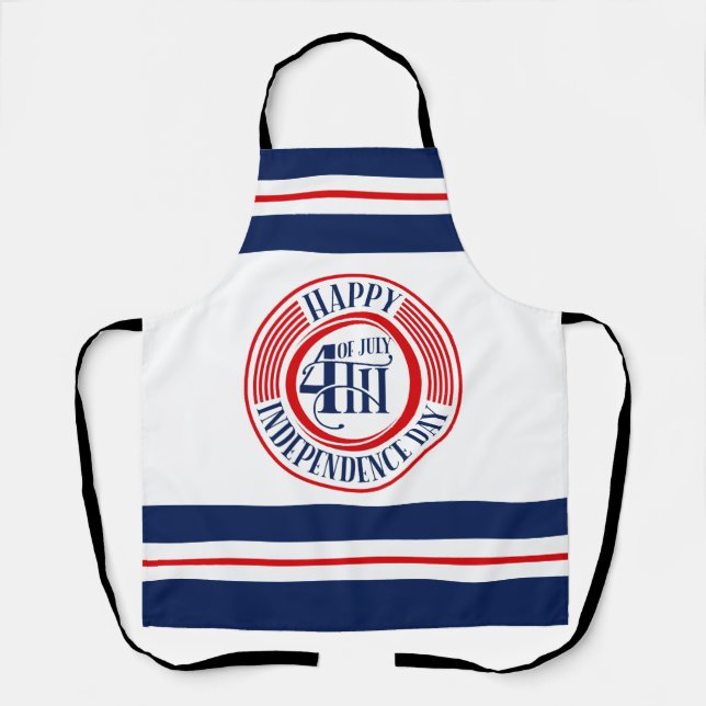 Happy 4th of July Badge Red White Blue Apron (Front)