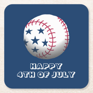 Happy 4th of July Baseball Square Paper Coaster