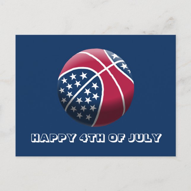 Happy 4th of July Basketball Holiday Postcard (Front)