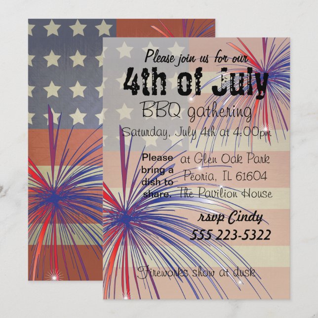 Happy 4th of July BBQ | Vintage Style Invitation (Front/Back)