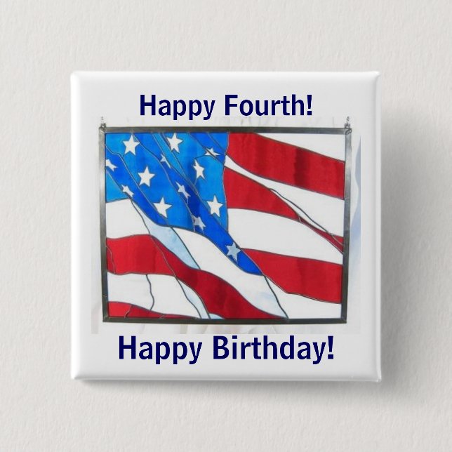 Happy 4th-of-July Birthday! 15 Cm Square Badge (Front)
