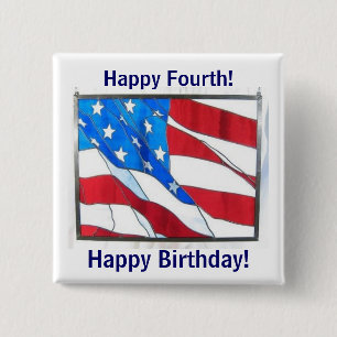 Happy 4th-of-July Birthday! 15 Cm Square Badge
