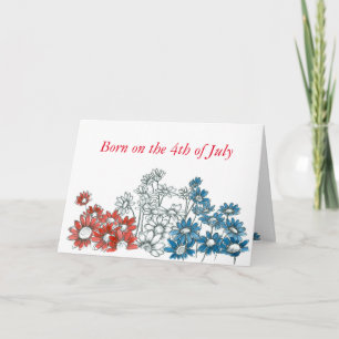 Happy 4th of July Birthday Red White Blue Daisy Card