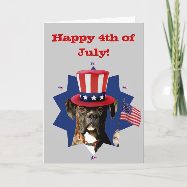 Happy 4th of July boxer dog greeting card (Front)