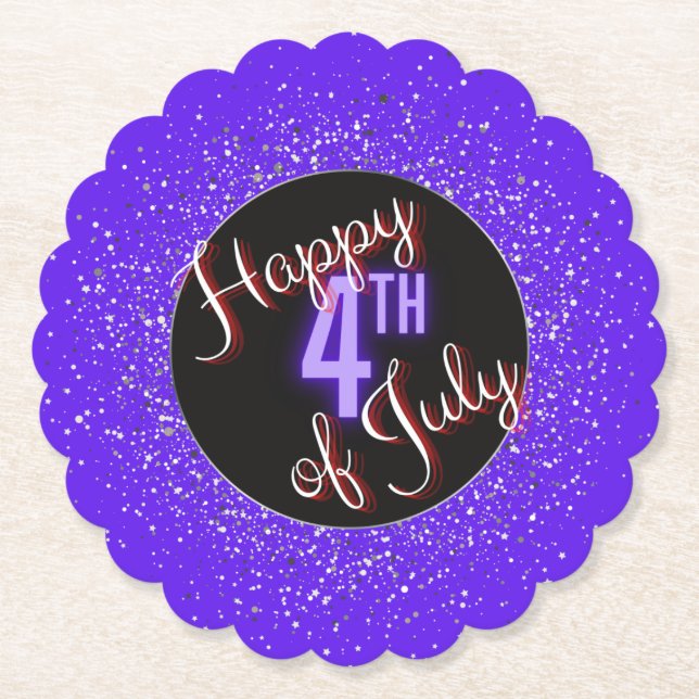 Happy 4th of July Brilliant Red White & Blue  Paper Coaster (Front)