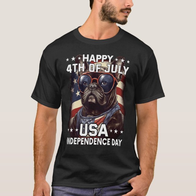 Happy 4th of July Bulldog USA Independence Day Dog T-Shirt (Front)