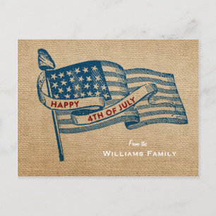 Happy 4th of July Burlap Flag Postcard