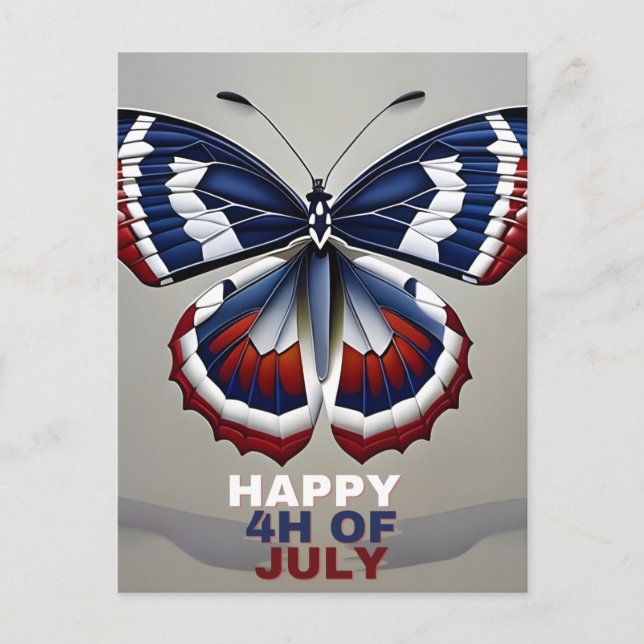 Happy 4th of July, Butterfly, USA, Holiday,  Holiday Postcard (Front)