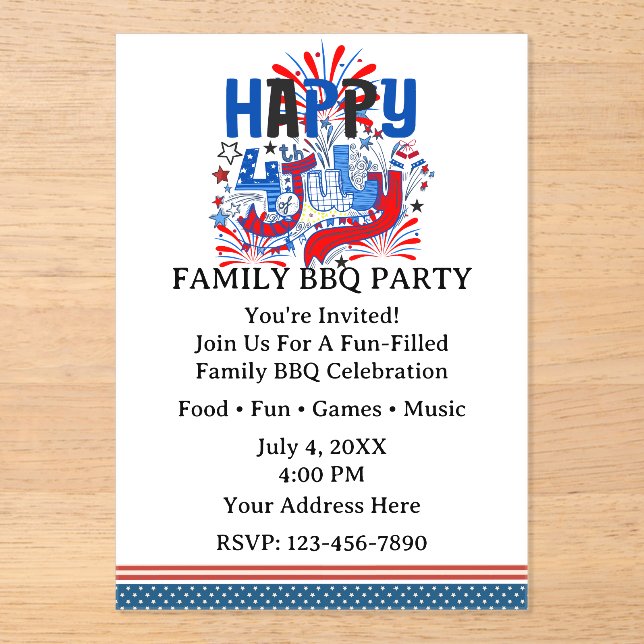 Happy 4th of July Celebration Custom Text Acrylic Invitations (Front)