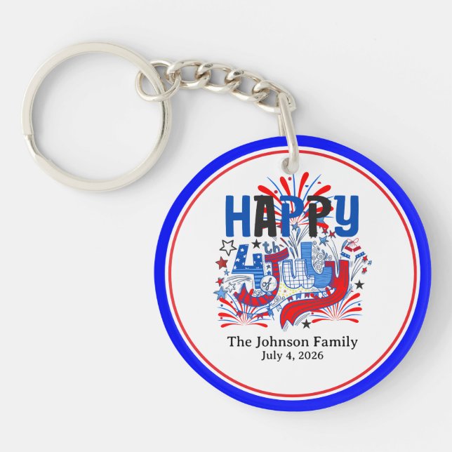 Happy 4th of July Celebration Custum Text Key Ring (Front)