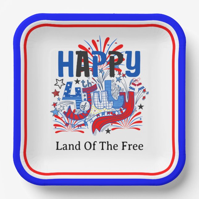 Happy 4th of July Celebration Custum Text Paper Plate (Front)