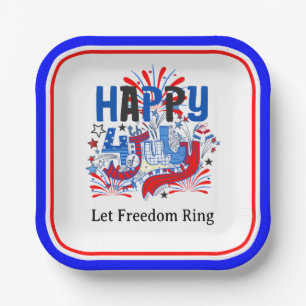 Happy 4th of July Celebration Custum Text Paper Plate