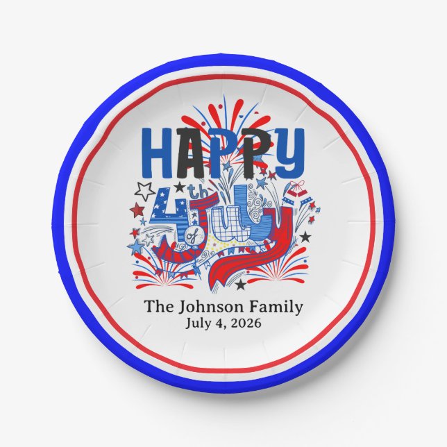 Happy 4th of July Celebration Custum Text Paper Plate (Front)