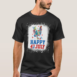 Happy 4th Of July Chicken Farmer Flower Bleached W T-Shirt