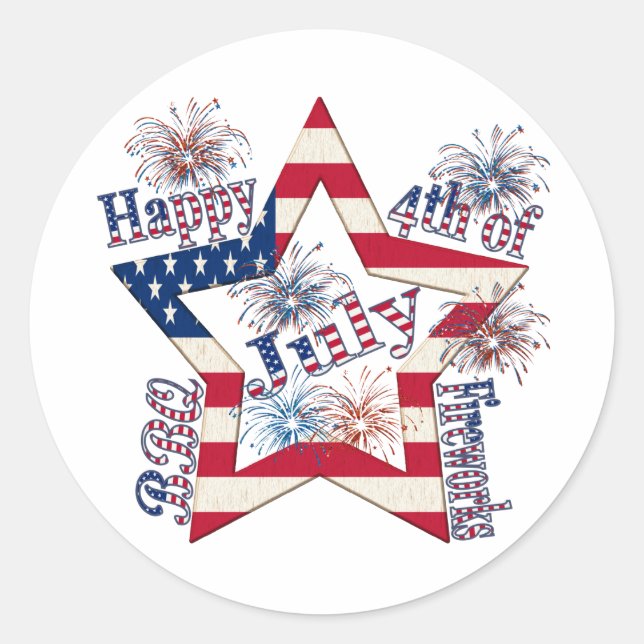 Happy 4th of July Classic Round Sticker (Front)