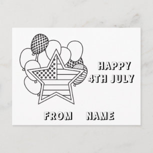 Happy 4th of July - Colorable Postcard for Kids