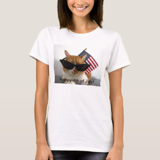 Happy 4th of July Cool Cat with Flag T-Shirt