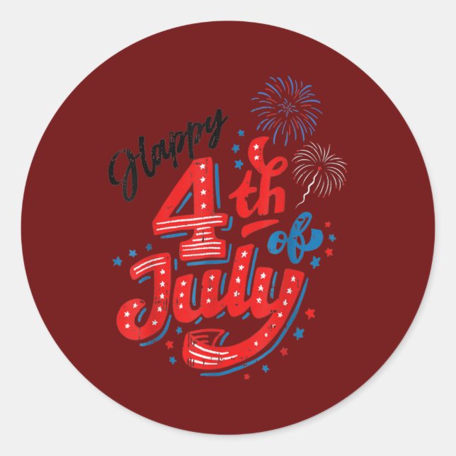 Happy 4th Of July Cool Independence Day Patriotic Classic Round Sticker (Front)
