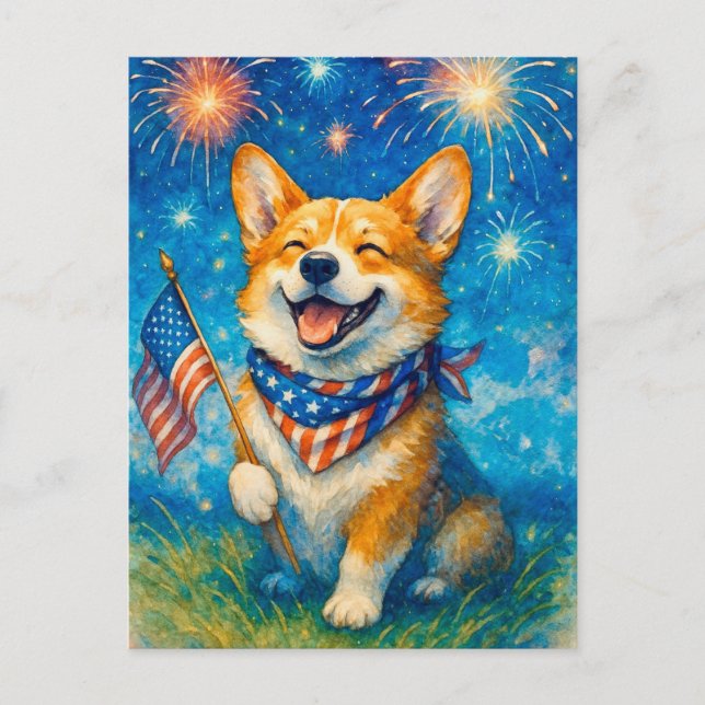 Happy 4th of July Corgi Welsh Corgi Queen Postcard (Front)
