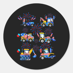Happy 4th Of July Crane Excavator Construction Tod Classic Round Sticker