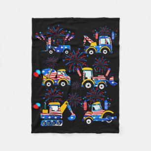 Happy 4th Of July Crane Excavator Construction Tod Fleece Blanket