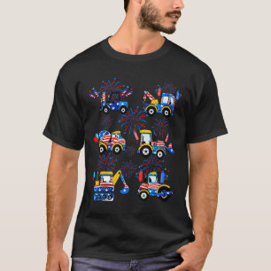 Happy 4th Of July Crane Excavator Construction Tod T-Shirt