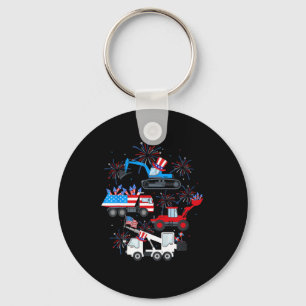 Happy 4th Of July Crane Truck Construction Toddler Key Ring