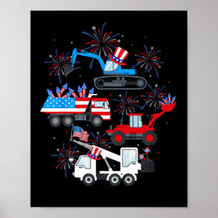 Happy 4th Of July Crane Truck Construction Toddler Poster