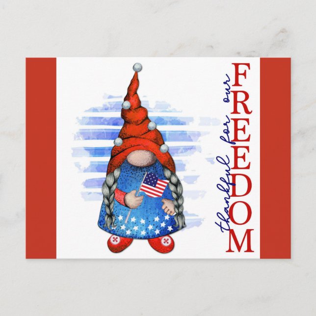 Happy 4th of July Cute Gnome Freedom Postcard (Front)