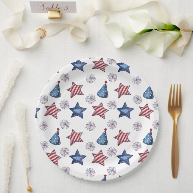 Happy 4th of July Cute Party Pattern Paper  Paper Plate (Wedding)