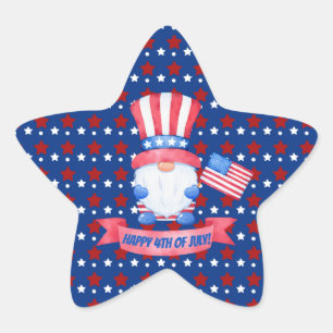 Happy 4th of July Cute Watercolor Gnomes Blue Star Sticker