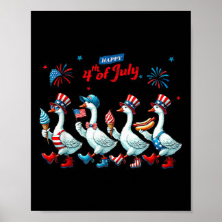Happy 4th Of July Ducks Goose Us Flag 4th Of July Poster