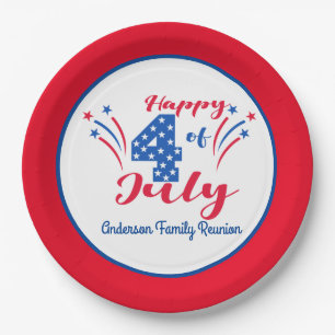 Happy 4th Of July Family Reunion Add Family Name Paper Plate