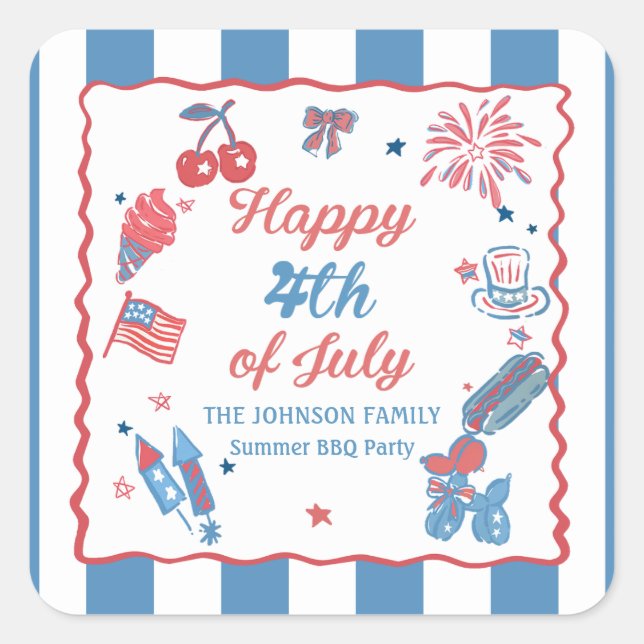 Happy 4th of July Fireworks BBQ Party Sticker (Front)