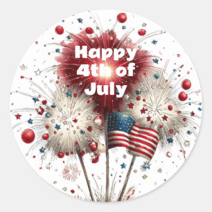 Happy 4th of July Fireworks Patriotic Celebration Classic Round Sticker