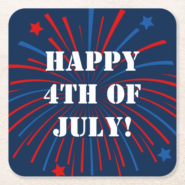 Happy 4th of July fireworks Square Paper Coaster (Front)