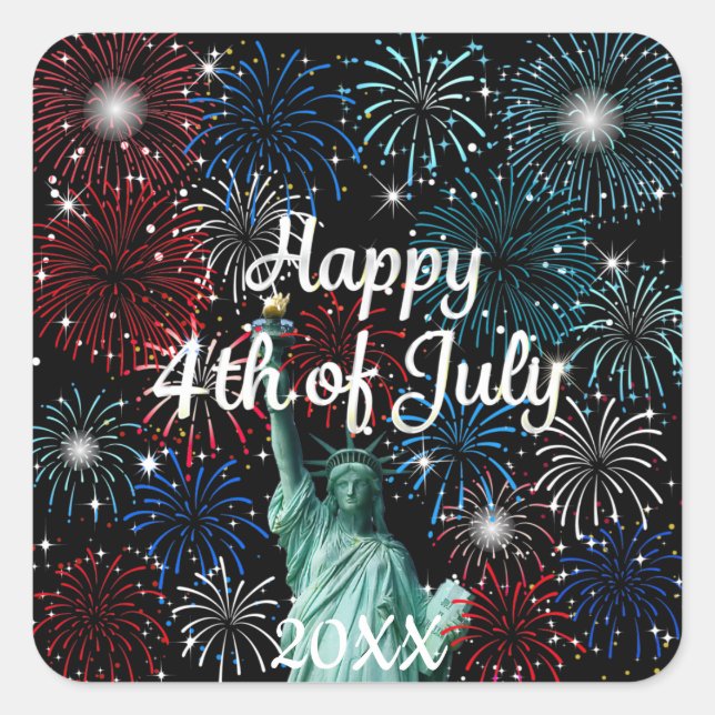Happy 4th of July Fireworks Square Sticker (Front)