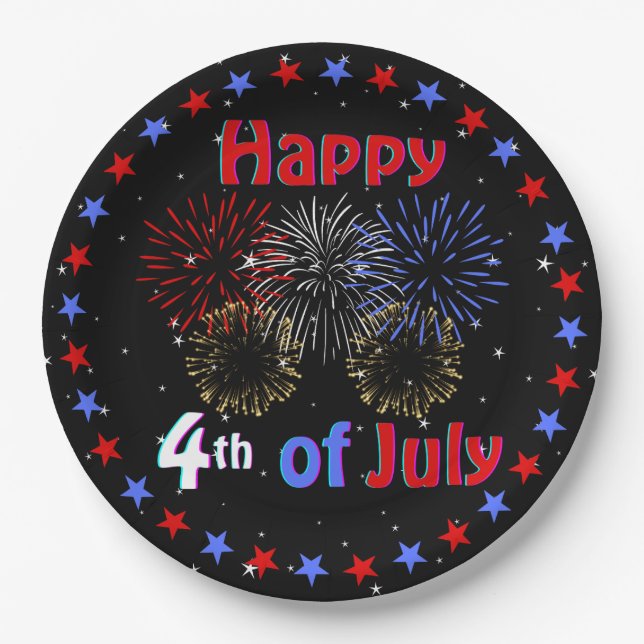 Happy 4th of July Fireworks Star Paper Plate (Front)