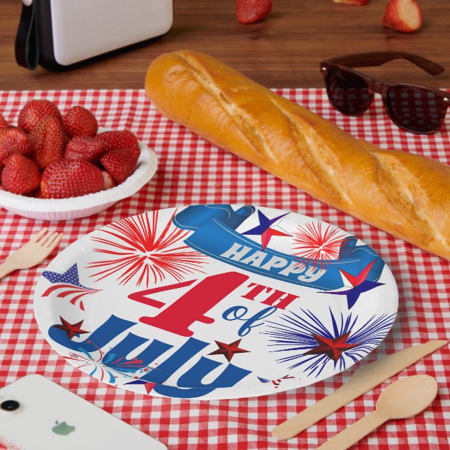 Happy 4th of July Fireworks & Stars Paper Plate (Picnic)