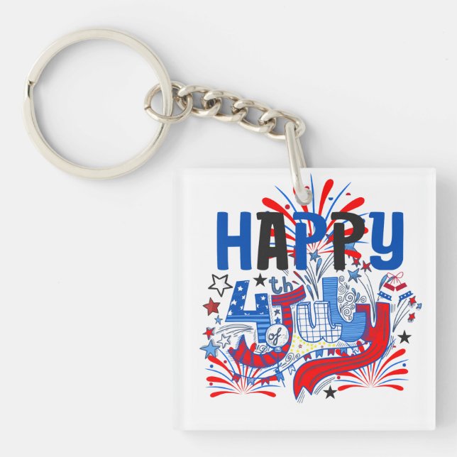 Happy 4th of July Fireworks USA-63261 Key Ring (Front)
