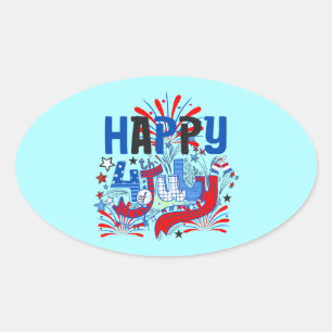 Happy 4th of July Fireworks USA-63261 Oval Sticker