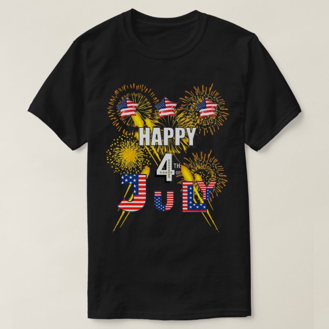 HAPPY 4TH OF JULY FLAG, FIREWORKS BALLOONS MEN WOM T-Shirt (Design Front)