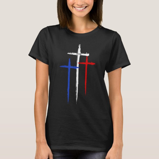 Happy 4th Of July   Flag Patriotic Cross Christian T-Shirt (Front)