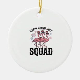 Happy 4th of July Flamingo Squad Vector Design_1 Ceramic Tree Decoration