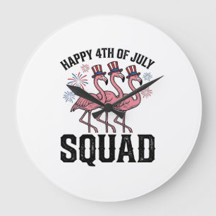 Happy 4th of July Flamingo Squad Vector Design_1 Large Clock
