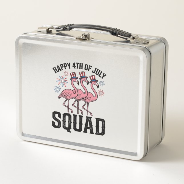 Happy 4th of July Flamingo Squad Vector Design_1 Metal Lunch Box (Front)