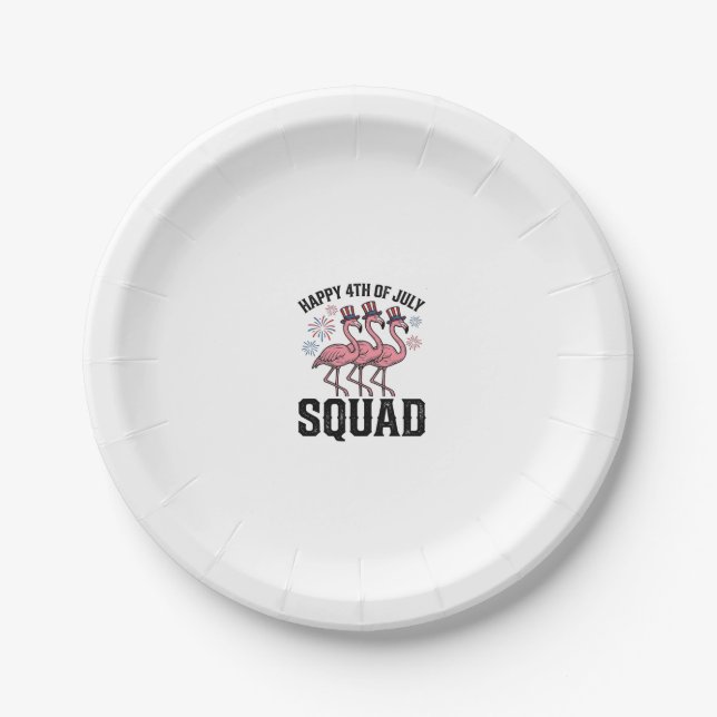 Happy 4th of July Flamingo Squad Vector Design_1 Paper Plate (Front)