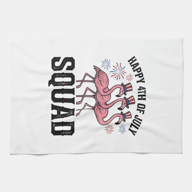 Happy 4th of July Flamingo Squad Vector Design_1 Tea Towel (Horizontal)