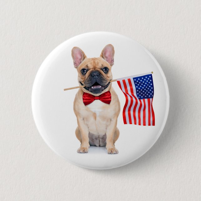 Happy 4th of July French Bulldog   6 Cm Round Badge (Front)