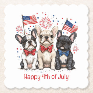 Happy 4th Of July French Bulldogs Paper Coaster